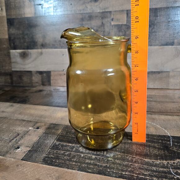 Vintage Amber-Honey Gold Glass Beverage Pitcher Anchor Hocking with Ice Lip - Picture 5 of 5